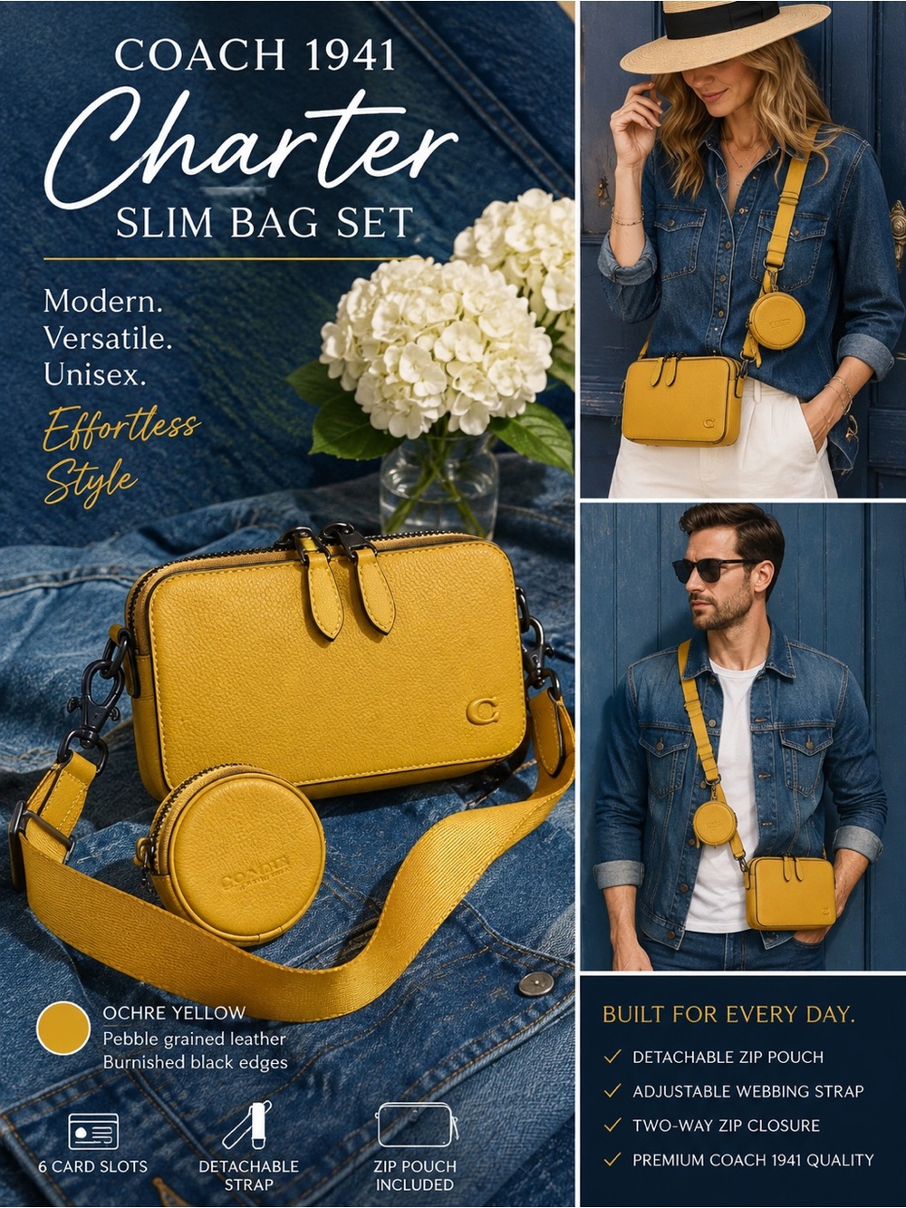 Coach 1941 Charter Slim Bag Set - Ochre Yellow Crossbody & Air Pod Case